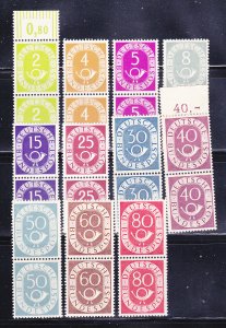 Germany 670-672, 674, 676, 678-682, 684 Pairs MNH Numeral and Post Horn