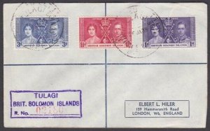 SOLOMON IS 1938 Registered cover - Coronation set - Tulagi Reg cds.........v264