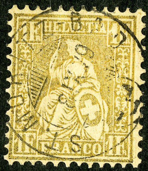 Switzerland Stamps # 68 Used VF Town cancel Scott Value $1,100.00