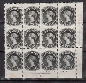 Nova Scotia #8 VF/NH Misperf Plate Block Of Twelve With Two ABN Imprints Variety