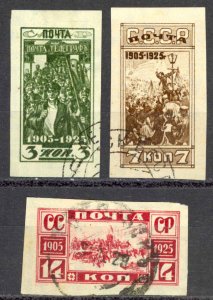 Russia Sc# 336-338 Used imperf 1925 1905 Revolution 20th