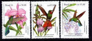 Brazil 1991 Orchids & Hummingbirds Complete Mint MNH Set SC 2335-2337