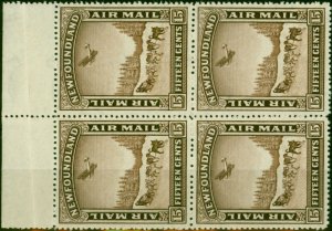 Newfoundland 1931 15c Chocolate SG195a 'Pair with and without Wmk' 2 Pairs in...