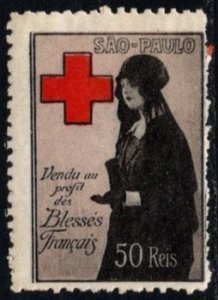 1914 WW1 France Delandre Poster Stamp Sao Paulo Brazil Red Cross Unused