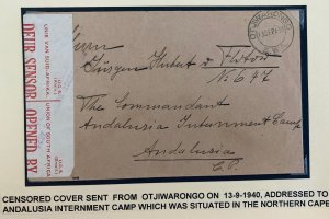 1940 Otjiwarongo South West Africa Censored Cover To Andalusia Interment Camp