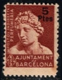 1937 Spain Revenue 5 Pesetas Barcelona City Council Indirect Perfumery Taxes