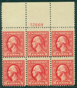 EDW1949SELL : USA 1920 Scott #528B Top P/B of 6 Mint Never Hinged Catalog $375.