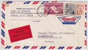 Bronx, NY to Berlin, Germany 1965 Airmail Special Delivery Sc # C63/E20 (HS930)