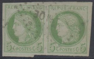 FRANCE FRENCH COLONIES 1872-77 CERES Sc 19 PAIR USED BY NEAT MQE CANCEL VF 