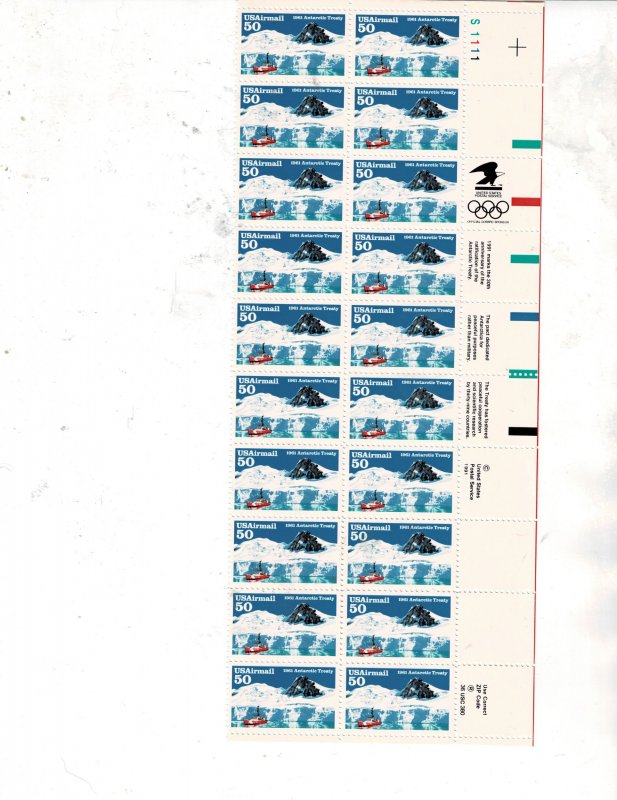 1961 Antarctic 50c US Airmail Postage Plate Strip C130 VF MNH