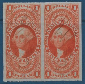 US 1862-71 Sc. #R73a VF pair, light corner crease at upper left, CV $100.00