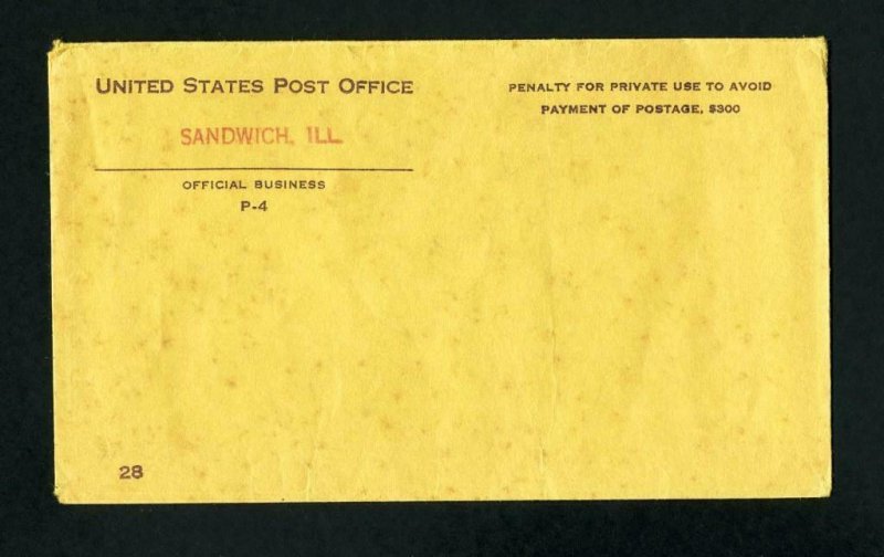 Official Cover from United States Post Office, Sandwich, Illinois