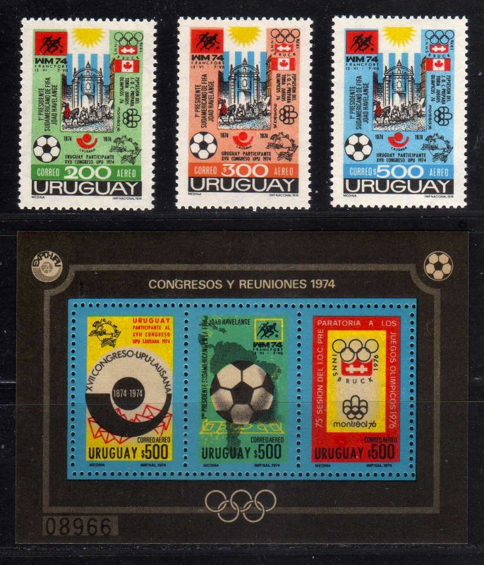 1974 - Uruguay - Mi. 1313 / 1315 + B 21 - MNH - Futbol WM-74 - UR-149 - 01