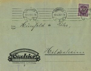 93187 - ALEMANHA - HISTÓRIA POSTAL - selo Perfin na CAPA: pneus Excelsior 1923-