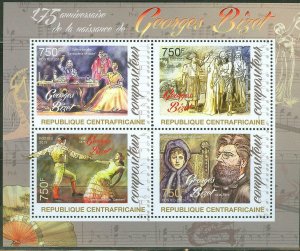CENTRAL  AFRICA 2013 175th BIRTH ANNIVERSARY GEORGE5 BIZET SHEET  MINT  NH