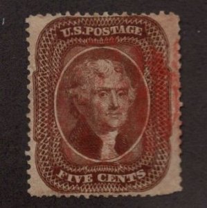 US Stamp Scott #30 Used with +75 Red Cancel SSCV $1375