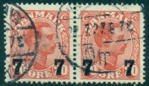DENMARK #183v, 7ore on 20ore Chr. X used pair HOOK on E Facit $255.00