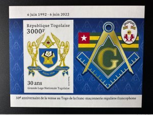 Togo 2022 S/S Block ND Imperf Mi. ? 50 Years Grand Lodge Regular Freemasons-