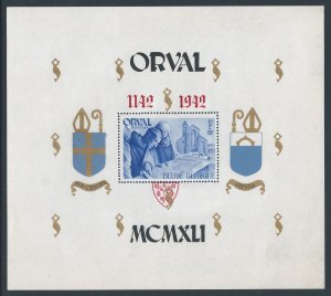 Belgium #B303 NH Orval Abbey Perf SS Ovptd. 1142 1942 Type II (Red) (Michel B...