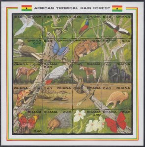 GHANA Sc # 1224a-t CPL MNH SHEET of 20 DIFFERENT - TROPICAL RAIN FOREST