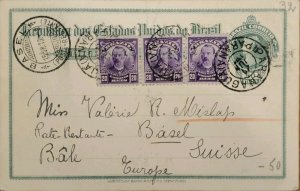 A) 1913, BRAZIL, POSTAL STATIONARY, FROM PARANA TO BASEL SWITZERLAND, BENJAMIN C