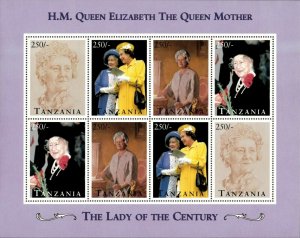 Tanzania 1995 - Queen Mother, 95th Birthday - Sheet of  8v - Scott 1348 - MNH