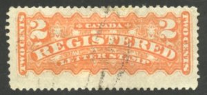 Canada Scott F1 - UF-VFH - 1875 First Registration Stamp - SCV $6.00