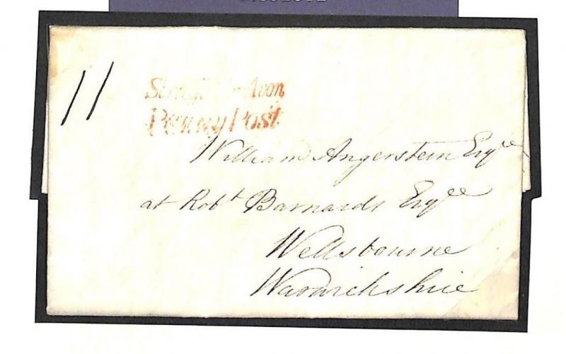 GB WARWICKS Cover *Stratford-on-Avon Penny Post* 1839 Ex Brandon Suffolk MS2812