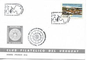 URUGUAY 1987 COVER WITH SPECIAL POSTMARK ANTARCTIC MAP & PENGUINS ON CANCEL