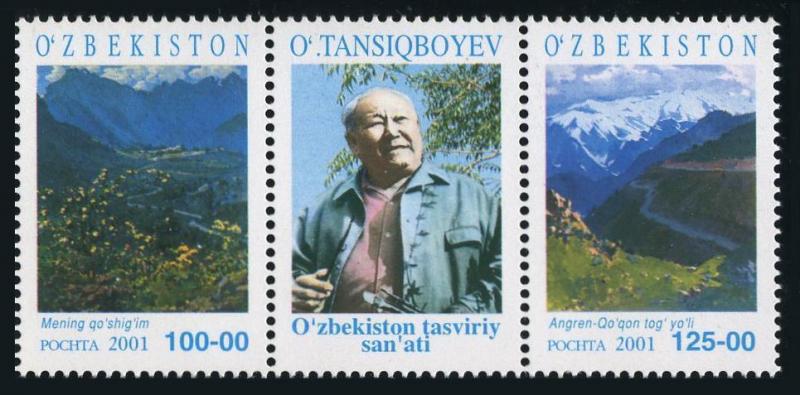 Uzbekistan 319 ab/label,MNH. Artwork of Oral Tansiqboyev,2001.