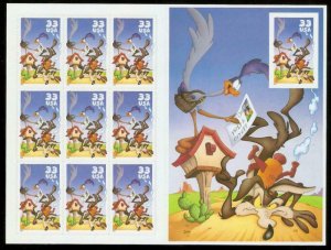 US #3392, Sheet,  33c Wile Coyote, IMPERF,  S.S., VF mint never hinged, Fresh...