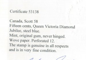 Canada #58 Very Fine Never Hinged **With Certificate**