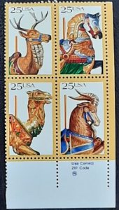 US Scott # 2390-2393; 25c Carousel Horses from 1988; VF; MNH, og; Block of 4;