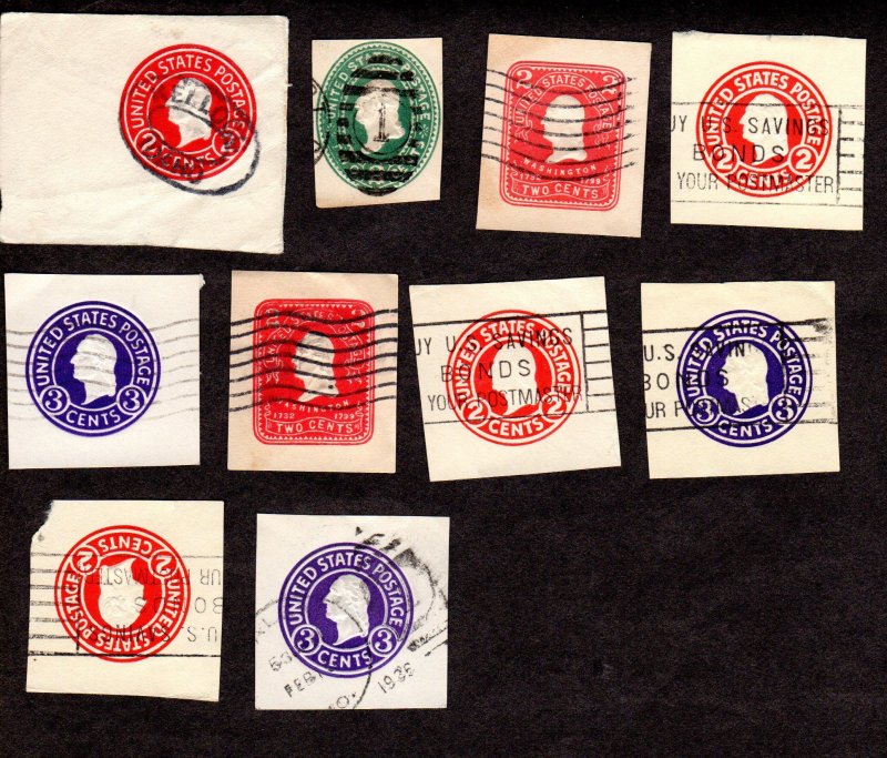 USA, Cut Squares, Lot of 10 used cut squares.  Lot 230811 -14