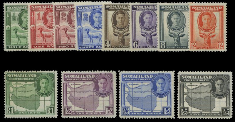 Somaliland Protectorate #96-107 Cat$55, 1942 George VI, complete set, lightly...