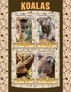 SOLOMON IS. - 2016 - Koalas - Perf 4v Sheet - Mint Never Hinged