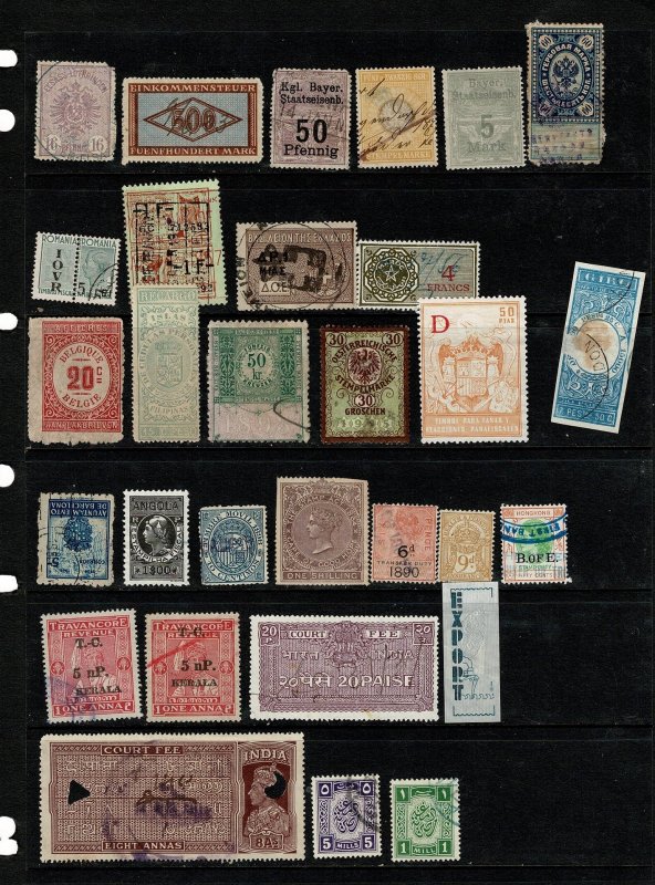 Worldwide mix of old revenue stamps
