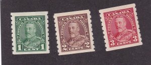 CANADA # 228-230 VF-MNH KGV COILS CAT VALUE $97.50 (GR40