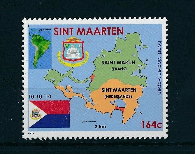 [SM001] St. Martin Maarten 2010 Map, Arms and Flag MNH