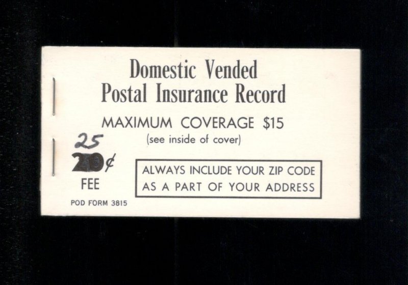 US POSTAL INSURANCE BOKLET, SCOTT# QI2, MINT ENTIRE UPRATED