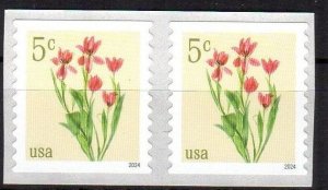 US #5905 2024 5c Red Tulips Flower Coil Pair MNH