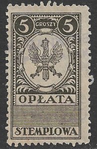 POLAND 1924 5gr Perf. 11 Wavy Lines Wmk General Duty Revenue Bft.71 Used