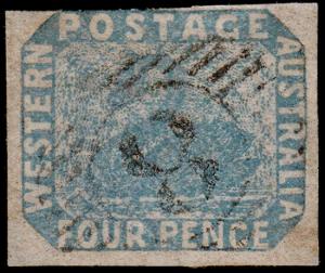 Western Australia Scott 3 (1854) Used G-F, CV $275.00 M