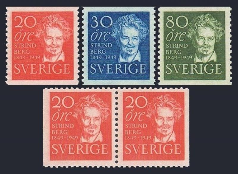 Sweden 404-407 pair,MNH.Mi 346-348,348D/D. August Strindberg,playwright,1949.