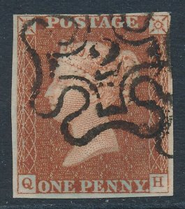 SG 8m 1d Red Brown lettered QH very fine used with a Number 2 in Maltese cross