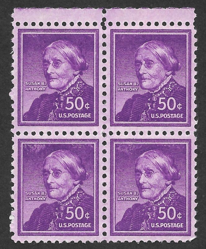 Doyle's_Stamps: MNH 1955 XF 50c Susan B. Anthony Block of 4, Scott #1051**