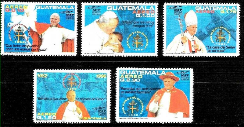 #934 GUATEMALA 1996,RELIGION, POPE JUAN PABLO II VISIT YV 853-7  MNH