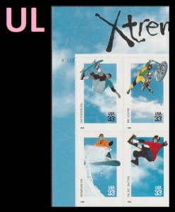 US 3321-3324 3324a Xtreme Sports 33c plate block 4 UL V2222 MNH 1999