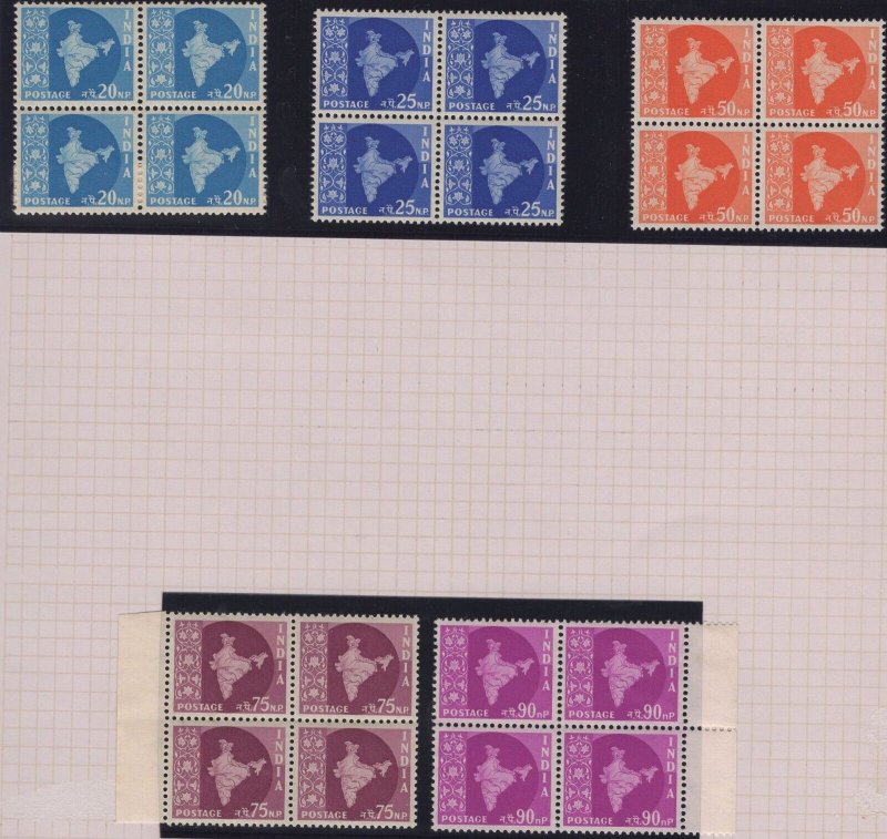 MOMEN: INDIA SG #375-385a 1957-58 BLOCKS MINT OG NH £128+ LOT #65457