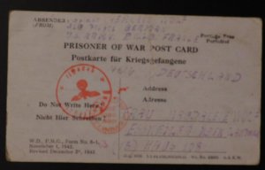 1944 USA POW Camp Prisoner of War PWE 3 France Postcard Cover to  Hermann Wolf